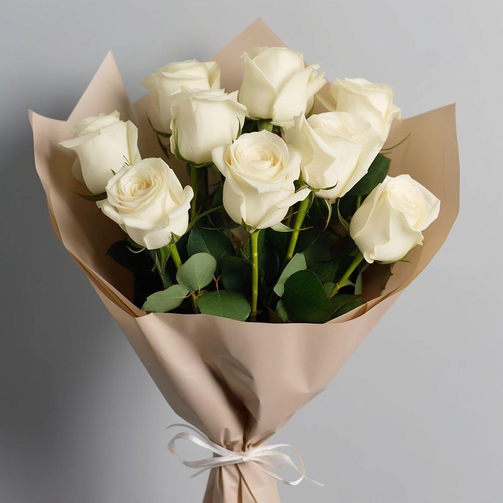 Букет 9 Белых роз Эдлесс Лав в Салым