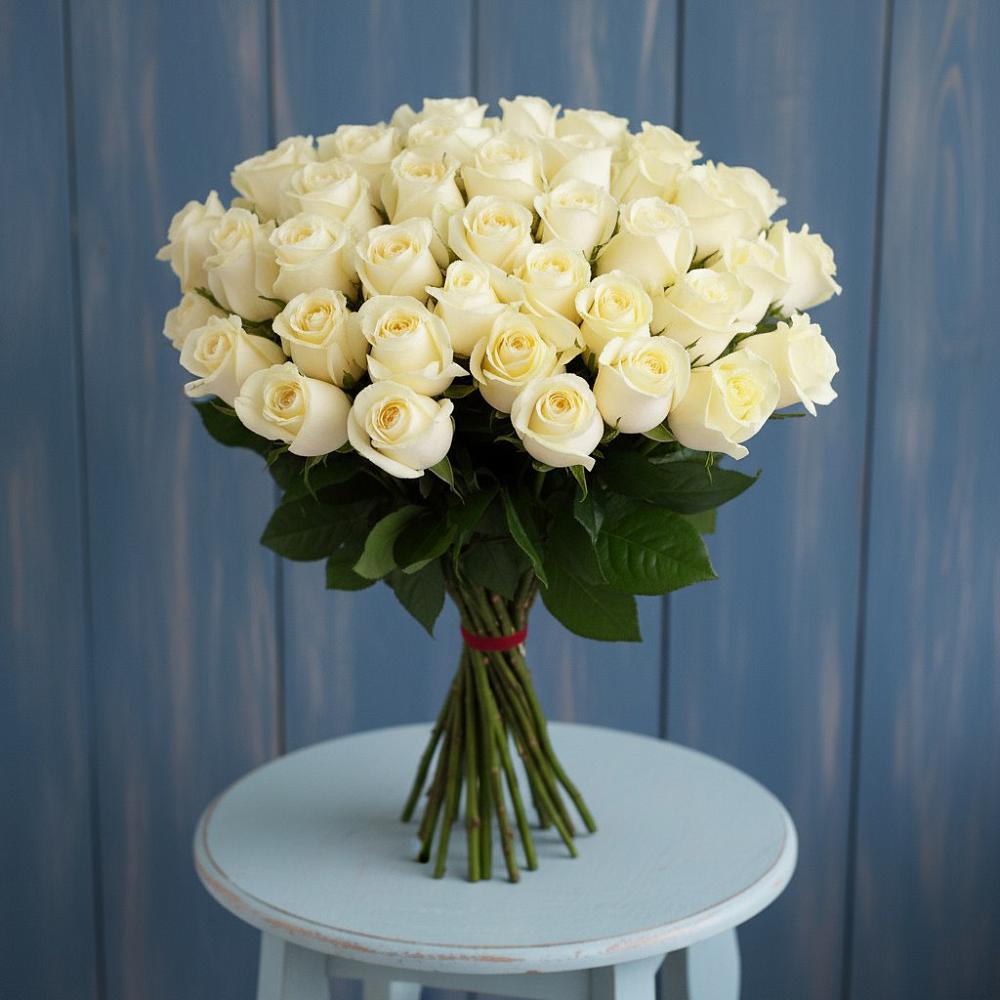 Букет 51 Белая роза Эдлесс Лав в Салым