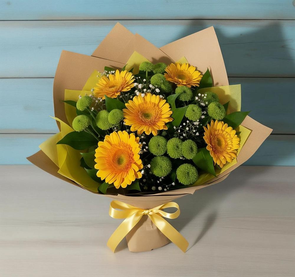 Букет цветов из: Герберы и Хризантемы в Салым