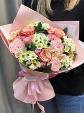 Букет нежные объятья в Салым Букет цветов из: Гвоздики, Розы и Хризантемы в Салым